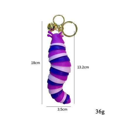 Cute Fidget Slug Keychain Toys 3D Articulated Stretch Caterpillar Sensory Stress Relief Flexible Keyring Bag Phone Pendent Charm