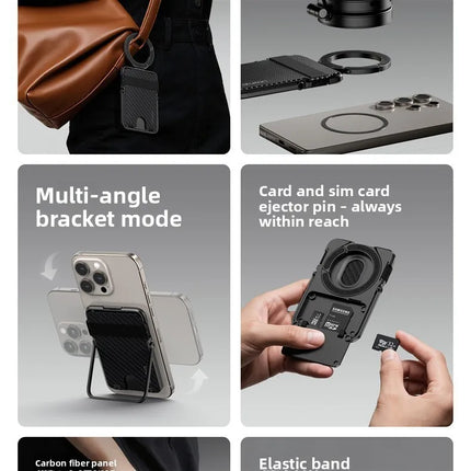 Ultra-Thin Magnetic Phone Holder with Multi-Functional Wallet Portable Double-sided Magnetic Stand with Anti-lost Hook and Strap