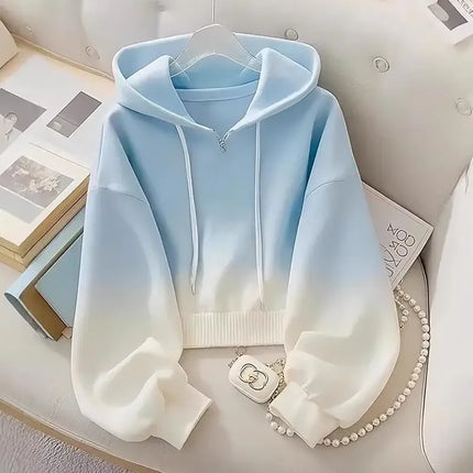 Plus Size Gradual Blue Loose Hoodie Women's Fashionable Versatile Summer Sweatshirt Korean Style Lazy Top Large 2-300 Pounds