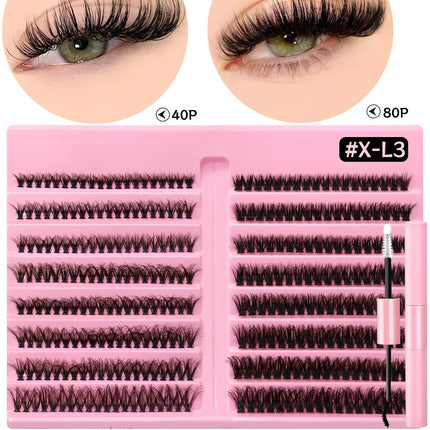 GROINNEYA Eyelash Clusters Kit Lash Clusters Wispy Natural DIY Lashes Clusters with Bottom Waterproof Bond and Seal Tweezers