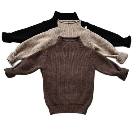 Kids Fleece Lined Turtleneck Sweater 2025 Winter Warm Knitwear Baby Boys Girls Thermal Top