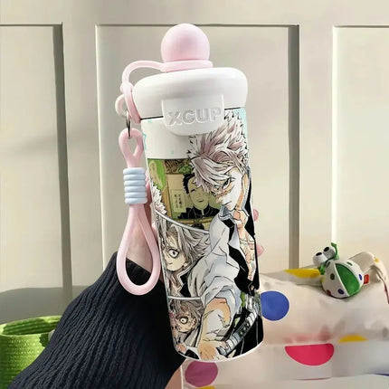 Demon Slayer Stainless Steel Insulated Cup Cute Fashion Cartoon Floating Ball Straw Thermos Portable Coffee Cup Gift for Friends