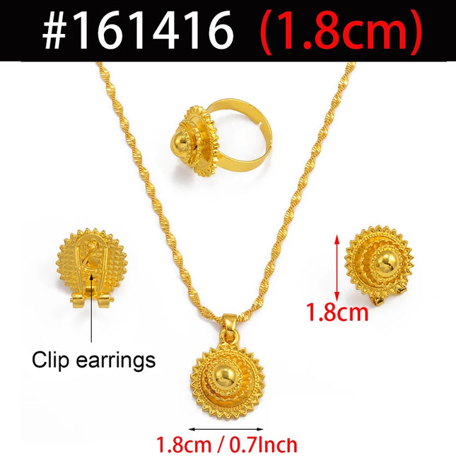 Anniyo Small Size Ethiopian Jewelry for Girls Women Necklaces Earrings Ring Gold Color Eritrea African Children Jewelry #161416