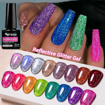 Red Reflective Glitter Gel Nail Polish Sparkling Glitter Flashy Semi-permanent Soak Off Nail Art UV Gel Varnish Nail Supplies