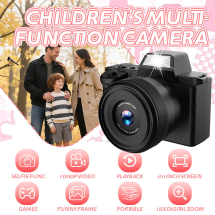 Kids Digital Camera with DSLR Look, HD 1080P Toy Camera with Lanyard, Portable Video Camcorder for Children, Perfect Birthday Gi