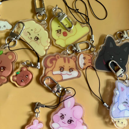 2pcs/set Ateez Aniteez Cartoon Character Keychain Keyring Phone Cute Strap Pendant Hongjoong Yunho Yeosang San Accessories