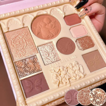 Pearl Matte Waterproof Eye Shadow Palette Blush Glitter Highlighter All In One Embossed Angel Face Contour Makeup Collection