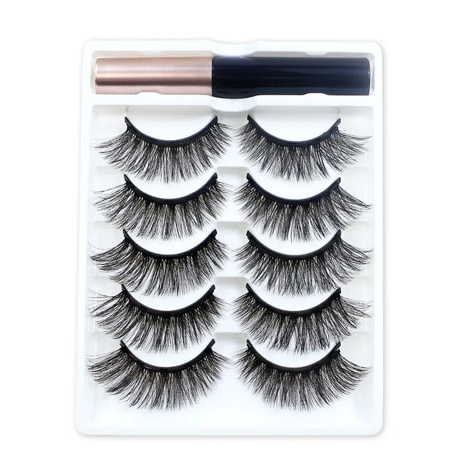 REDSIREN 5 Pairs Magnetic Eyelashes With Eyeliner Reusable Thick Natural Eye Lashes New 5-Piece Magnet False Eyelashes