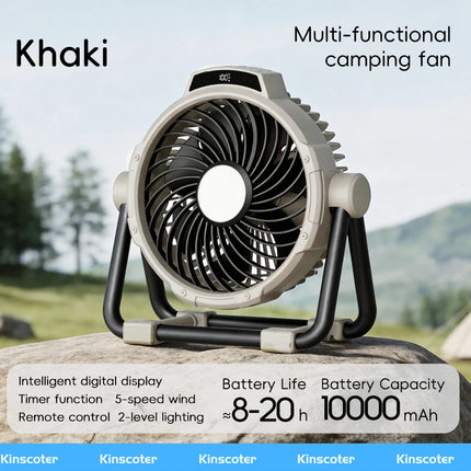 Portable 6 in 1 Outdoor Camping Fan 10000mAh Rechargeable Wireless Tent Ceiling Fan 5 Speed Adjustment Remote Control LED Light