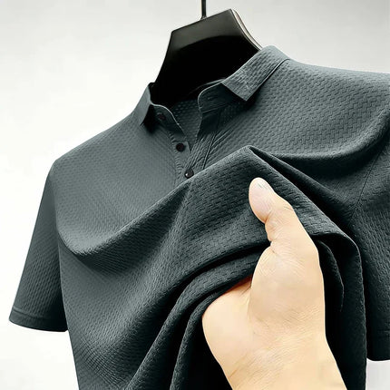 Mens Sporty Short Sleeve Polo Shirt With Waffle Texture Casual Athletic Top Moisture Wicking For Office Work And Weekend Outings
