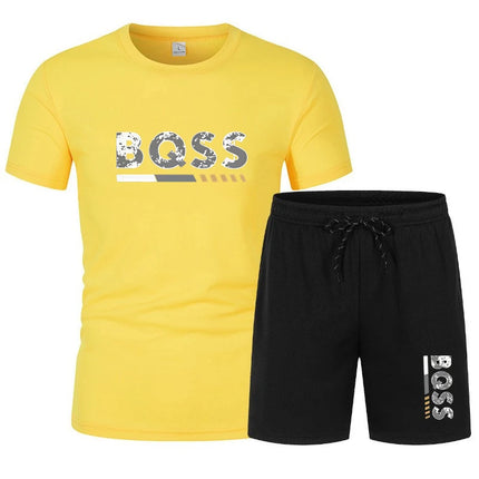 Summer men's short-sleeved set, casual fashion, men's quick-drying summer sports set, breathable mesh short-sleeved T-shirt shorts