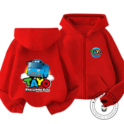 Tayo The Little Bus 2026 Cartoon Zipper Hoodie 3-14Y Boys Girls Autumn Winter Kawaii Street Hot Fashion Outdoor Casual