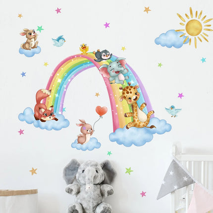 Animal Cartoon Wall Stickers On Clouds Baby Room Children's Bedroom Wall Stickers Home Decoration Kindergarten Wallpaper