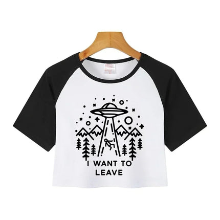 Korean Style Casual Crop Tops 2000s Y2k Print Women Tee Shirt Harajuku GOTH Cropped Mange Tshirt Funny Graphic T-shirt Female
