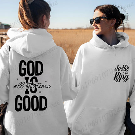 Jesus Is King Printed Hoodie for Women, Casual Loose Pullover for  Women God Is Good All The Time Tops Print Hooded Sweatshirt