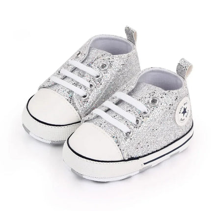 2024 Newborn Sequined Canvas Baby Sneakers Casual Baby Boys Girls Toddler Multi-Color Soft Sole Non-slip Walking Shoes