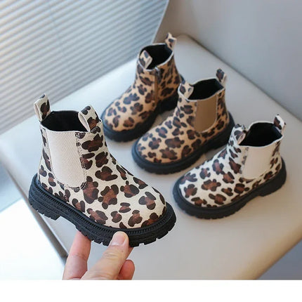 Kids Boots Leopard Prints Classic Little Boys Ankle Boots Side Zipper Fashion Classic Unisex Girls Rubber Boots Breathable Warm