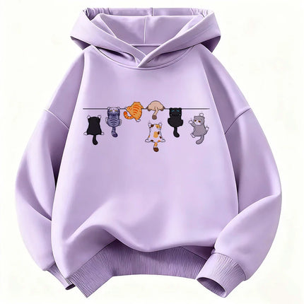 Climbing Cat Pattern Trendy Design Print Hooded Kids Design Children's Sweatshirt Cute Hoody Boys Girls Autumn Casual Hoodies