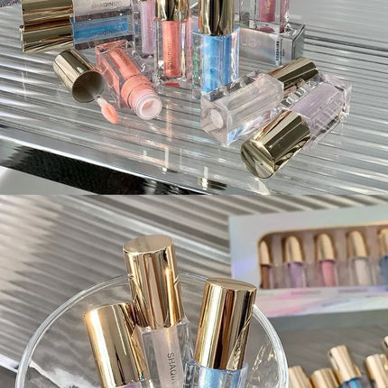 SHAQINUO Glittering Mirror Lip Glaze Set, Watery Shimmering Light Lip Gloss Makeup 6 Color, Hydrating Moisturizing, Long Lasting