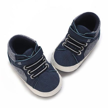 Spring and Autumn High Top With PU Anti Slip Baby Shoes 0-1 Year Old Baby Casual Sports Soft Soled Walking Shoes