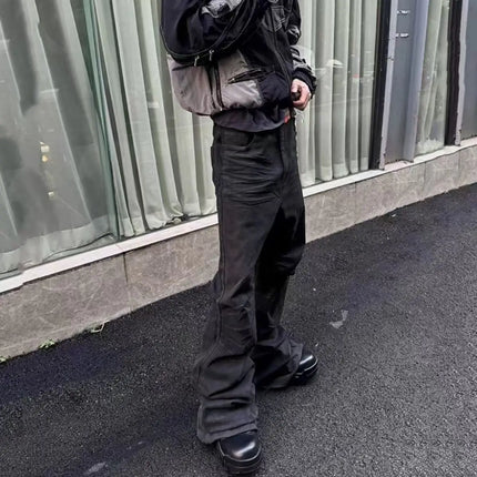 American Retro Heavy Industry High Street Coated Micro-Flared Jeans For Men And Women Black Gothic Vintage Casual Loose Jeans