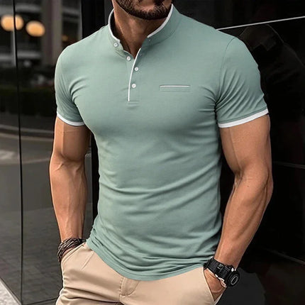 2025 New Men's Casual and Fashionable Solid Color Short-Sleeved Stand-Up Collar T-shirt Summer Versatile and Comfortable Top