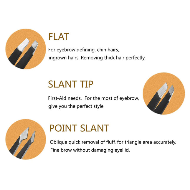 Tweezers Set Stainless Steel Eyebrow Tweezers for Facial Hair Splinter Ingrown Hair Removal Eyelashes Extension Makeup Tools