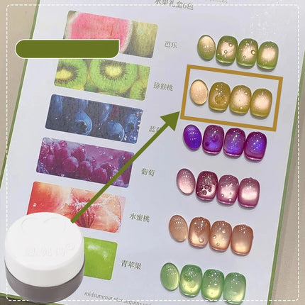 New Fruit Gift Box Cat Eye Nail Polish Gel 2025 Flash Glass Bead Cat Eye Nail Guava Grape Green Apple UV Nail Varnish Manicure