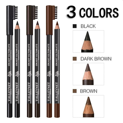 Ultra-fine Wooden Eyebrow Pencils with Brush Black and Brown Series, Matte Finish, Long-lasting Waterproof Formula Eye Makeup