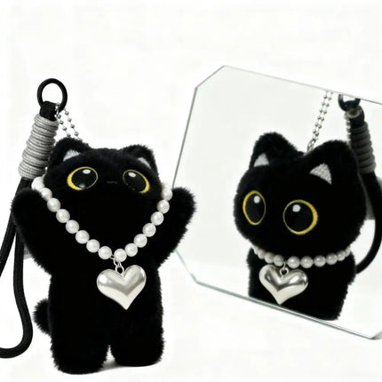 Cute Black Cat Plush Toy Doll Keychain Small Pendant Car Keyring Kitten Toy Doll For Boy Girl Brithday Gifts