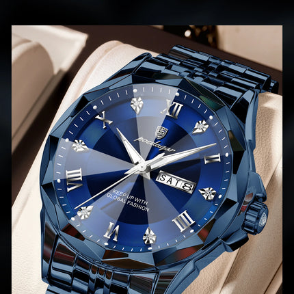 POEDAGAR Fashion Luxury Men Watch Top Original Waterproof Luminous Date Week Man Wristwatch Stainless Steel Quartz Men's Watches
