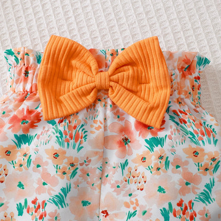 0-2 Year Old Newborn Girl Baby Summer Cotton Short Sleeved Headband Top With Letter Print Shorts Bow Three Piece Set