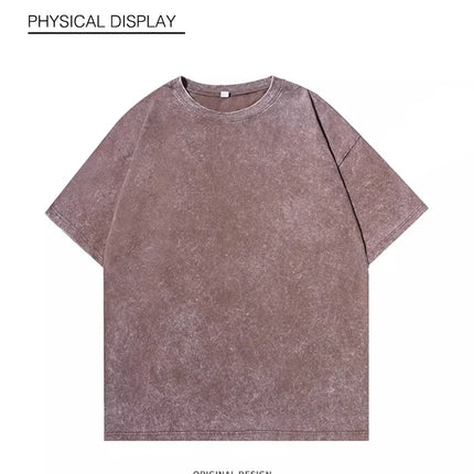 American Style Retro Heavyweight Solid Color Short Sleeved T-shirt Men Women Summer Street Trendy Washed Old Oversized Clothes