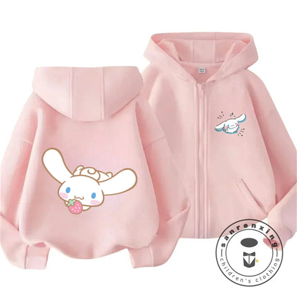 Cinnamoroll 2026 Kawaii Zipper Hoodie 3-14Y Kids Autumn Winter Cute Cartoon Street Hot Fashion Outdoor Casual Trendy Warm