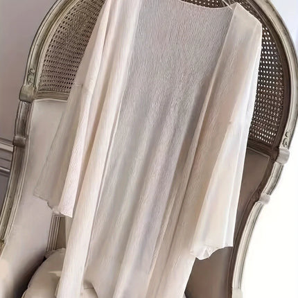 Plus Size Women Shirt Clothing 2025 Summer Beach Travel Solid Color Cape Breathable Cardigan Slight Strech LOOSE FIT