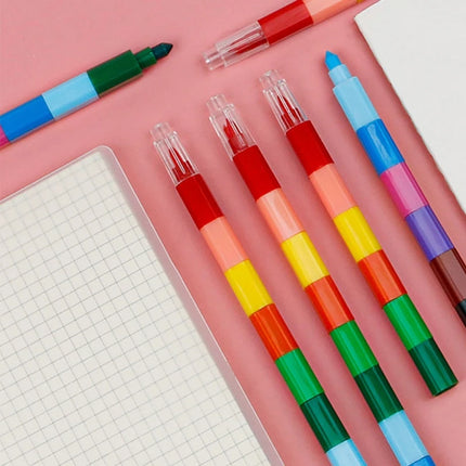 12 Colors Graffiti Crayons Stackable Puzzle Crayon Pens Total Length 10'' Kids Students Coloring Set for Home Xmas Party