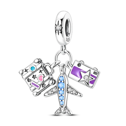925 Sterling Silver Travel Passport Trunk Charms Fit Original Bracelet Diy Airplane Earth Beads for Jewelry Making Gift