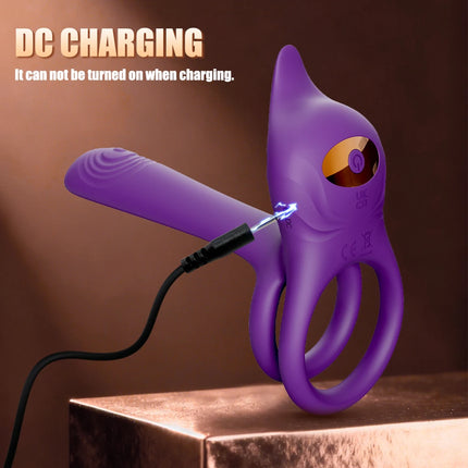 Vibrating Cock Ring Couples Sex Toys Dual Penis Ring Vibrator with Fox-Shaped Clitoral Stimulator 10 Vibration G Spot Vibrator