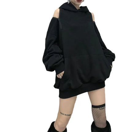 Loose Women's Hoodie Long Sleeve Street Style Sweatshirt Korean Fashion 2025 Autumn New Side Zipper Casual Versatile Top