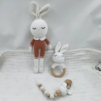 Newborn Mobile Gym Educational Ring Teething Toy Baby Cotton Baby Wooden Ring Rattle Crochet Wool Toy Customize Pacifier Chain