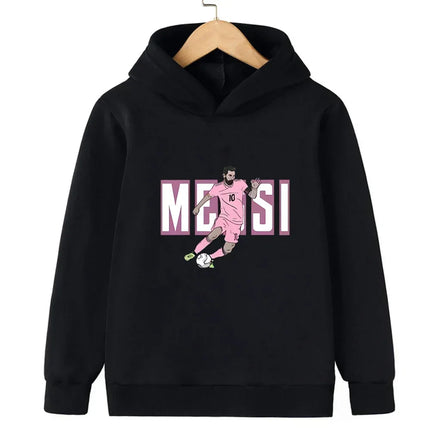 Messi Printed Children's Hooded Hoodie Plus Velvet Sweatshirt Casual Sportswear Pullover Black Top Boy and Girl Kid Baby Clothes