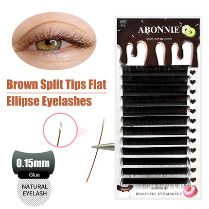 ABONNIE Brown Ellipse Flat Lashes Extensions Split Tips Flat Ellipse Individual Eyelash Extension