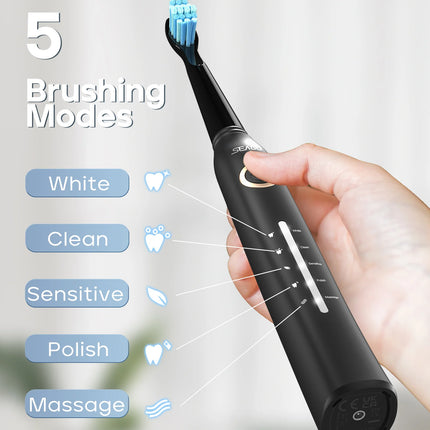 Seago Electric Toothbrush Adults Toothbrush 30 Days Long Battery Life 2Minutes Smart Timer 5 Modes with 8 Replacement Brush Head