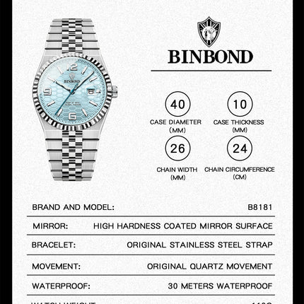 BINBOND Top Brand Quartz Watch For Men Luxury Stainless Steel Waterproof Luminous Watch Fashion Date Display Business Men Watch