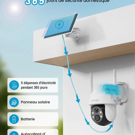 ieGeek 2K 3MP 360° PTZ HD Outdoor Solar Surveillance Camera,  Outdoor Battery  with PIR Motion Sensor, Colour Night Vision