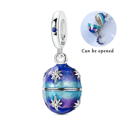 Blue Series 925 Sterling Silver Owl Butterfly Pirate Ship Car Beetle Clogs Charm Fit DIY Bracelet Necklace Fun Matching Gifts
