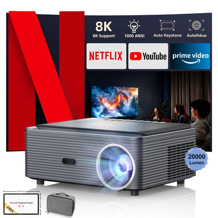 Fintex 8K Support HD 1080P 1000ANSI P1 Ultra 4K Projector 5W Speaker Android9.0 WiFi6 BT5.4 Outdoor Video Home Theater Projector