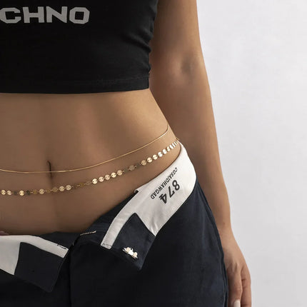 Beach Bikini Waist Chain Simple Double-layer Rhinestone Pentagram Pendant, Versatile Female Sexy Crystal Body Chain