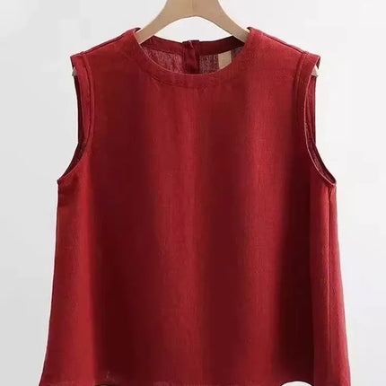Loose Cotton Linen Vest Women's Summer New Plus Size Fat MM Outerwear Inner Match Svel T-shirt Top Versatile Round Neck