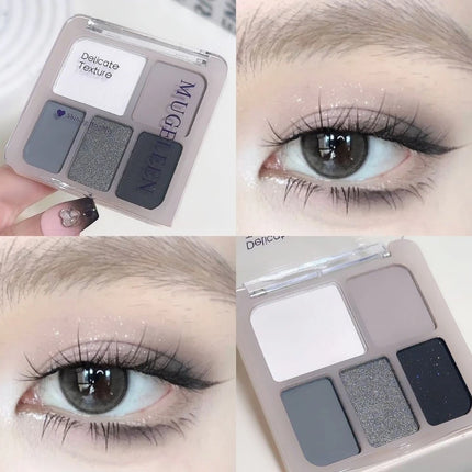 5-Color Punk Smokey Eye Makeup Eyeshadow Palette Silvery White Cement Gray Dark Black Matte & Shimmer Lasting Party Makeup